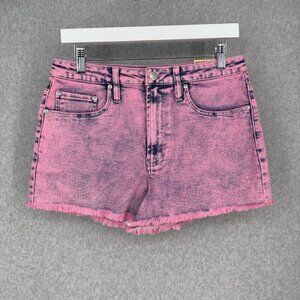 Madden NYC Super High Rise Denim Short Size 9 Pink Acid Wash Fray Cut Offs NEW